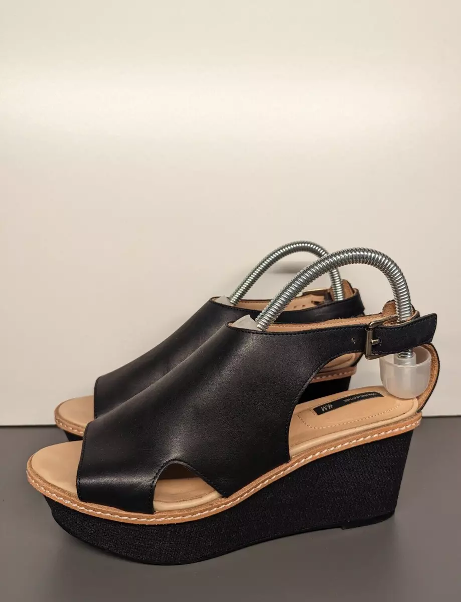 Women s H M Leather Ankle Strap Wedge Heel Sandals UK 6 EU 39