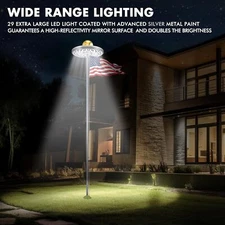 Flag Pole Light Solar Powered 1600 Lumen 29 LED Bright Outdoor Pole Light