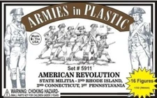 ARMIES IN PLASTIC 5911 AMERICAN REVOLUTION CONTINENTAL STATE MILITIA- BROWN