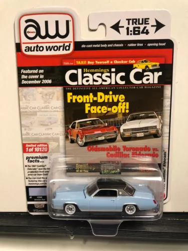 1/64 AUTO WORLD HEMMINGS CLASSIC CAR 1967 CADILLAC ELDORADO BLUE WITH BLACK TOP