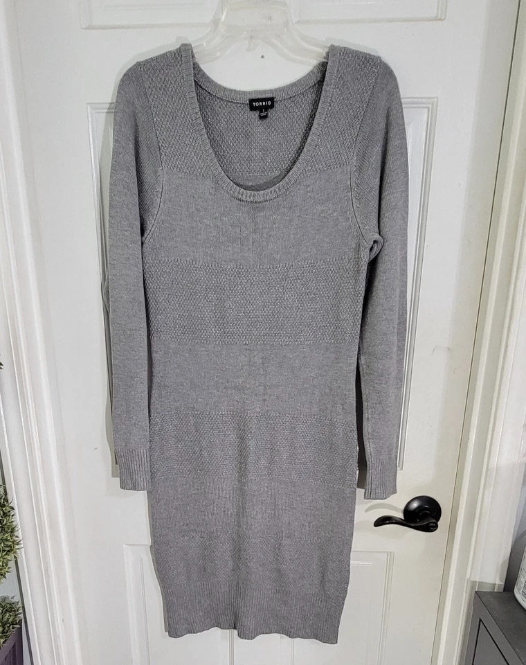 Vestido suéter a rayas grises tórrido para mujer manga larga cuello redondo talla 1X Foto 4 de 4