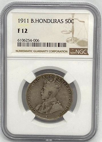 1911 50 Cents British Honduras George V NGC F12 12,000 Mintage