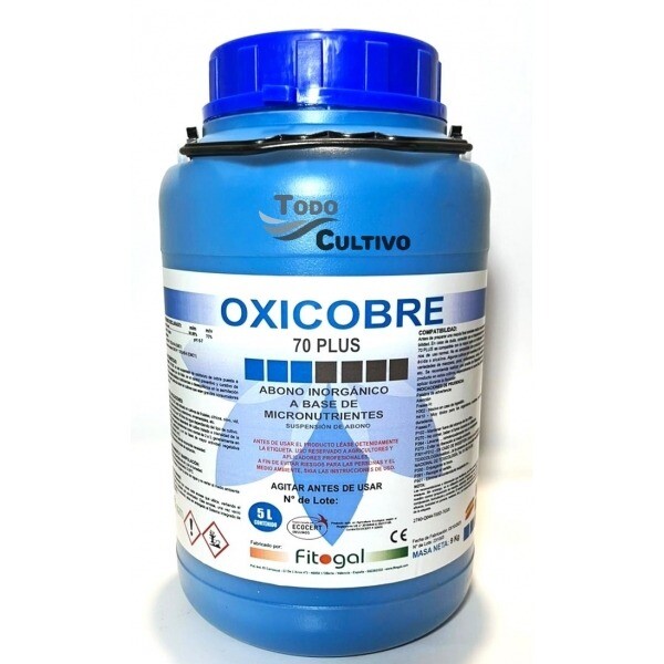 Oxicobre Oxicloruro de cobre 70% liquido para tratamientos foliares. 5 Litros