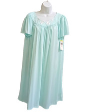 Miss Elaine Nightgown Seafoam Blue Nylon New M Womens Gown Embroidered