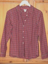 L L Bean Red Check Long Sleeves Button Up Men' Shirt MEDIUM