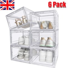 6 Pack Transparent Shoe Storage Boxes Hard Plastic Stackable Shoe Box Organiser
