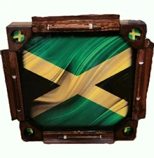 35" X 35" Big Handmade Domino Table: All Wood Folding Legs, Jamaican Flag Pride