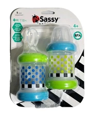 2 Pack Sassy Baby Food Nurser Feeder Bottles With Nipple Spoon BPA Free 4oz New
