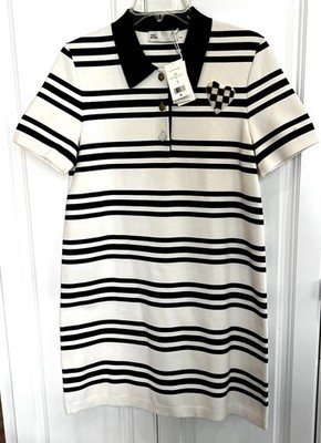 NWT Tory Burch size Medium new ivory/navy city stripe viscose polo dress