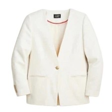 J Crew Collection Alfie Collarless Blazer Cotton Boucl Relaxed Fit sz 4 White