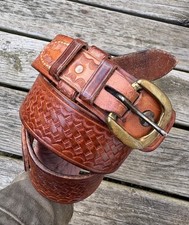 Vintage Bianchi Brown Leather Belt 36 Solid Brass Buckle
