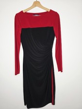 Chaps Womens Dress Black Red Colorblock Faux Wrap Long Sleeve Sheath Size Small