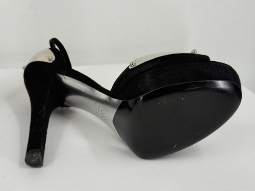 GUCCI Black Suede with Silver Mirror Plates on Vamp and Heel-Size 38C - Picture 10 of 15
