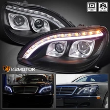 Black Fits 1998-2006 Mercedes W220 S320 S500 S600 LED Strip Projector Headlights