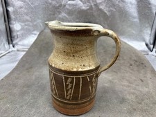 VINTAGE STUDIO ART POTTERY PITCHER 9" STONEWARE BROWNS CREAMS
