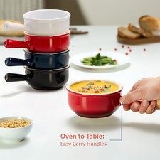 Set of 4 Soup Bowls with Handle 15 oz Oven Microwave Dishwasher Safe - 4 Colors