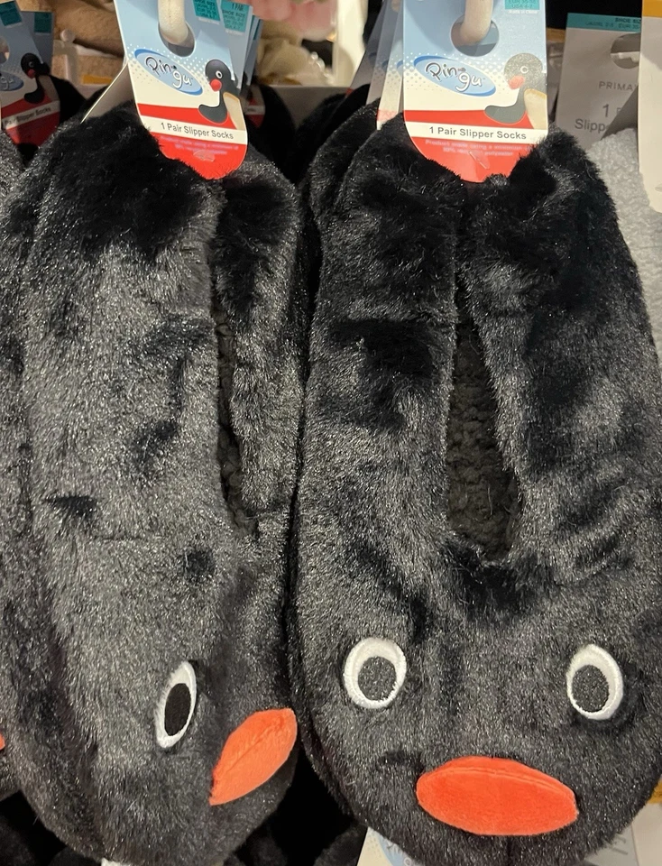 Pingu Penguin Fluffy Slipper Socks Sizes UK 2-8