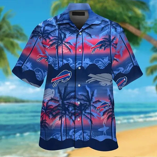 football Buffalo Short Sleeve Button Up Hawaiian Tropical Shirt
