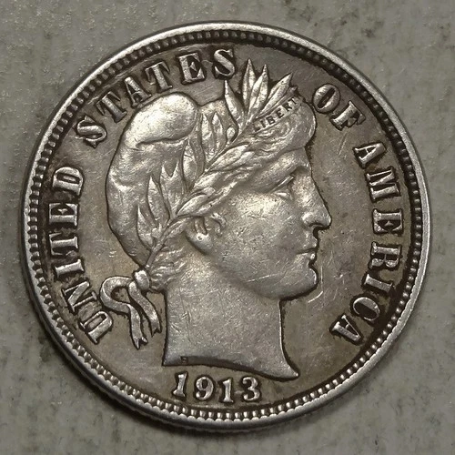 1913-S Barber Dime, Choice Almost Uncirculated Details, Scarce   1024-04