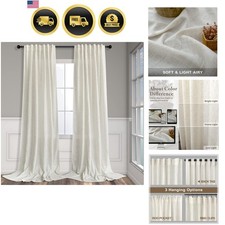 Natural Linen Back Tab Curtains 84 Inch Length for Living Room 2 Panel Pocket...