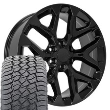 5668 Black 22x9 Wheels 28545r22 At2 Tires Set Fits Chevy Gmc Cadillac