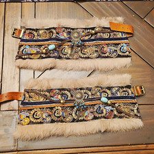 festival, boho-style boot covers/ boot cuffs plush faux fur trim, embroidery