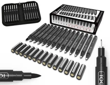 TOOLI-ART Micro-Line Pens With Case, 14/Set Black, Fineliner, Multiliner BLACK