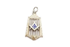 Vintage 10k White Gold Masonic Pocket Watch Fob Enamel