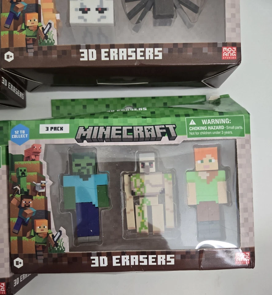 Gomas de borrar Minecraft 3D 4 cajas de 3-Pk 12 piezas coleccionar figuras de juguete LEER Foto 3 de 4