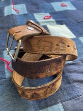 Vintage Nature Wildlife Leather Belt Brown Hand Tooled Size 42 Western Outdoors