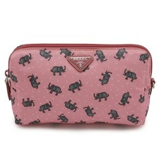 Prada Nylon Animal Print Pouch Women Pink One Size