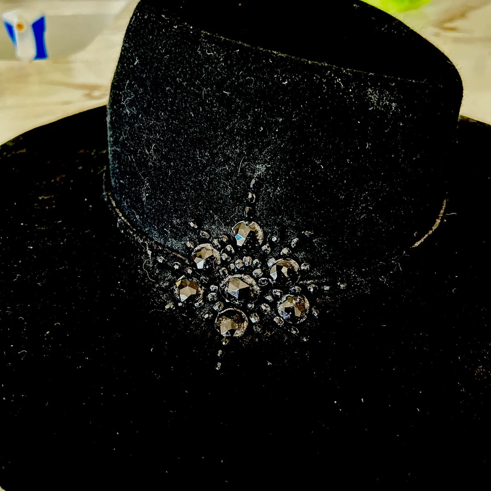 David & Young Sombrero Hippy Floppy Ala Ancha Fieltro Lana Negro, NUEVO con Etiquetas Talla Única Foto 2 de 4