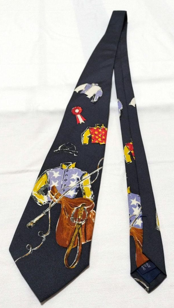 Vintage Polo Ralph Lauren Silk Tie Necktie Horse racing Jockey Gray Handmade