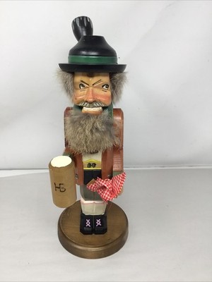 Kathe Wohlfahrt Hand Carved Wooden Nutcracker w/German Beer 13''