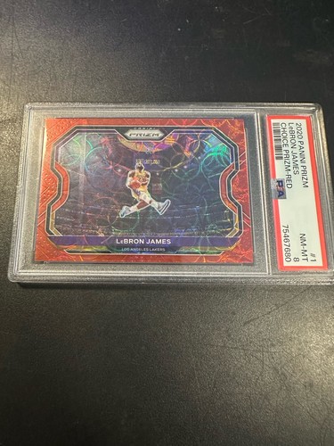 2020-21 Panini Prizm LeBron James #1 Choice Red Prizm /88 PSA 8 With Print Line