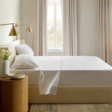 Quince Organic Cotton Percale White/ Rose Scalloped Top Sheet Only King 410 