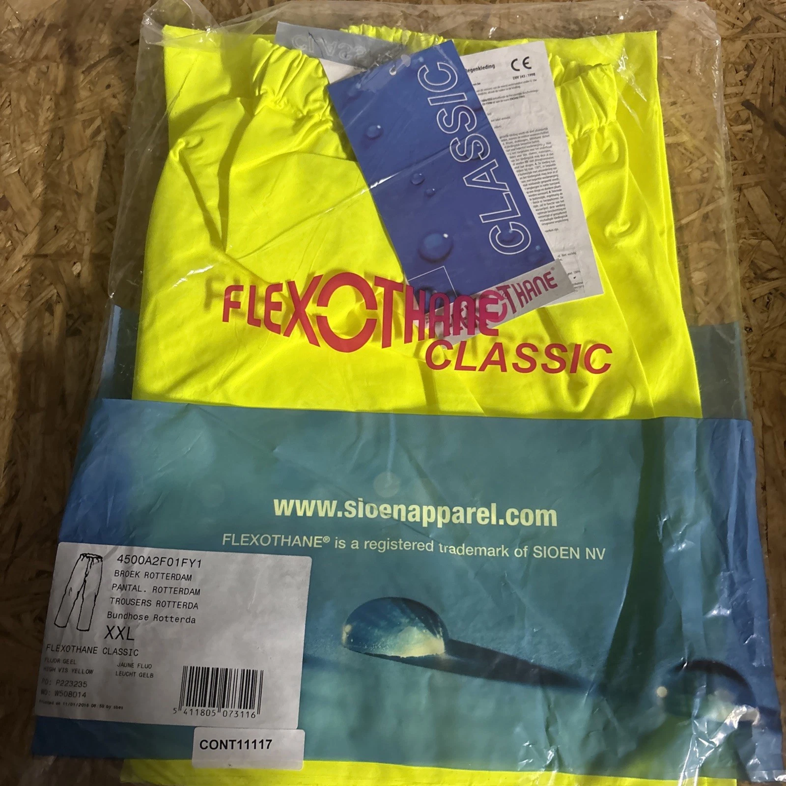 Sioen Flexothane Classic Rotterdam Trousers Hi Vis Yellow 2XL Rain Overtrousers