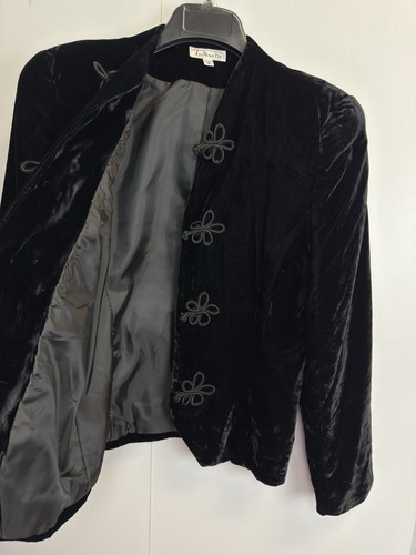 Vintage Talbots Samt Blazer schwarz Damengröße 8 Jacke hergestellt in den USA Froschverschluss - Bild 7 von 8