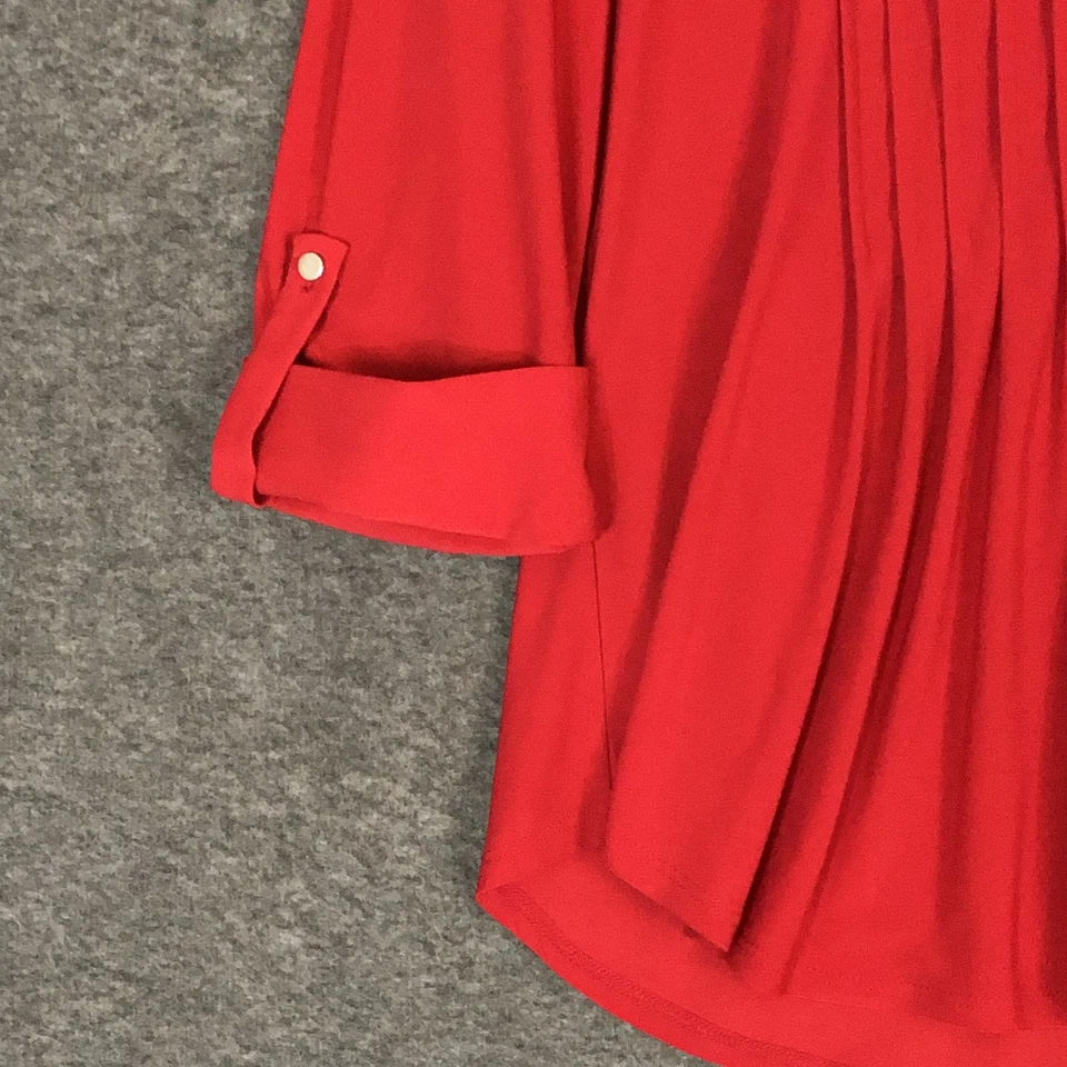 Blusa New Directions Top Feminina L Veludo Vermelho Burnout Jugo Plissada Manga 3/4 - Imagem 3 de 4