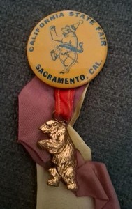 1930's to 50's California State Fair Souvenir Pin w/Gold Bear & Ribbon
