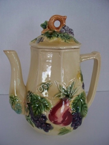 Vintage Tilso Obsttrauben Teekanne Kaffee erhöht Traube handbemalt Keramik Japan - Bild 7 von 9