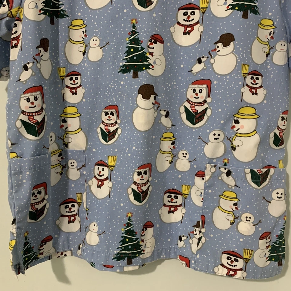 SCRUB UNIFORM TOP SMALL Colorful SNOWMAN Pattern NATURAL UNIFORMS Brand - Image 4 of 4