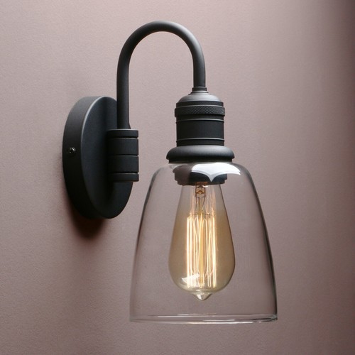 5.6" CLOCHE CLEAR GLASS RETRO INDUSTRIAL WALL SCONCE GOOSENECK BLACK WALL LIGHT - Picture 4 of 6