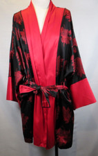 VS Victorias Secret Collection Satin Robe Black Red Leaves L Large Vintage