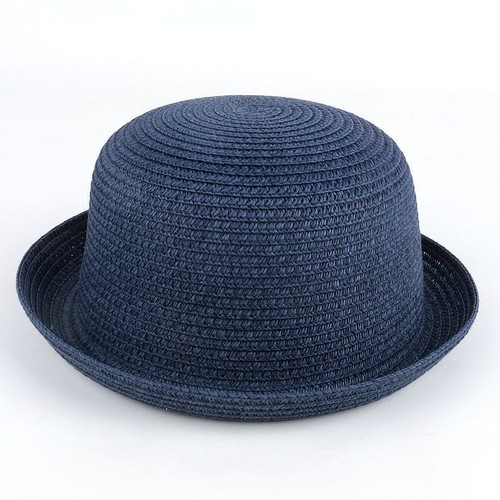 Women Ladies Straw Bowler Derby Hat Cap Roll up Clothe Summer Beach Sun Cap - Picture 16 of 24