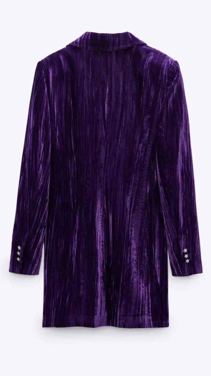 zara purple velvet blazer dress Elegant Purple Velvet blue Velvet dress with Shoulder Pads