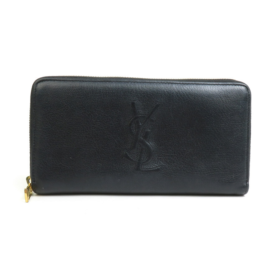 Auth SAINT LAURENT Zip Around Long Wallet Black Leather