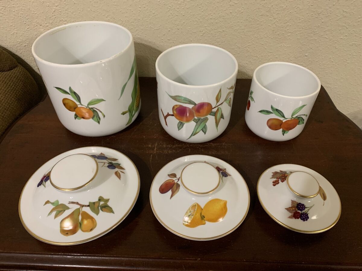 Royal Worcester Evesham Gold Porcelain Covered Canister Set Royal Worcester Evesham Gold Porcelain Covered Canister Set