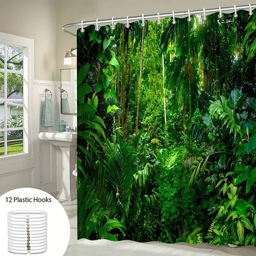 Tropical Jungle Forest Shower Curtain Polyester Fabric Not Fading - Picture 3 of 9