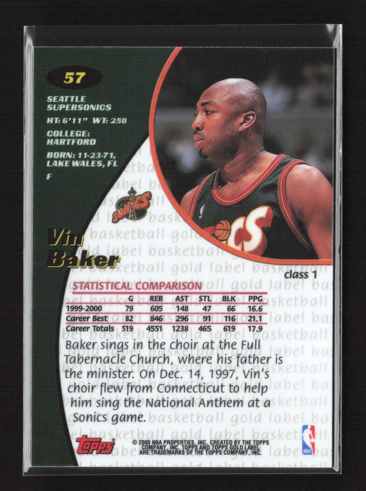 2000-01 Topps Gold Label Class 1 Vin Baker #57 Seattle SuperSonics | eBay